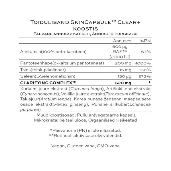 SkinCapsule Clear+ uztura bagātinātājs problemātiskai ādai