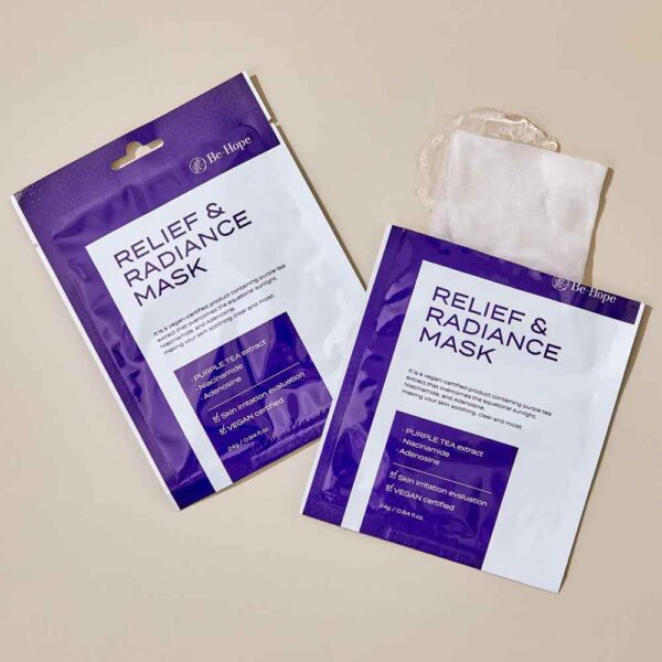 be-hope-relief-and-radiance-mask-texture Be-Hope Mitrinoša un nomierinoša lokšņu maska